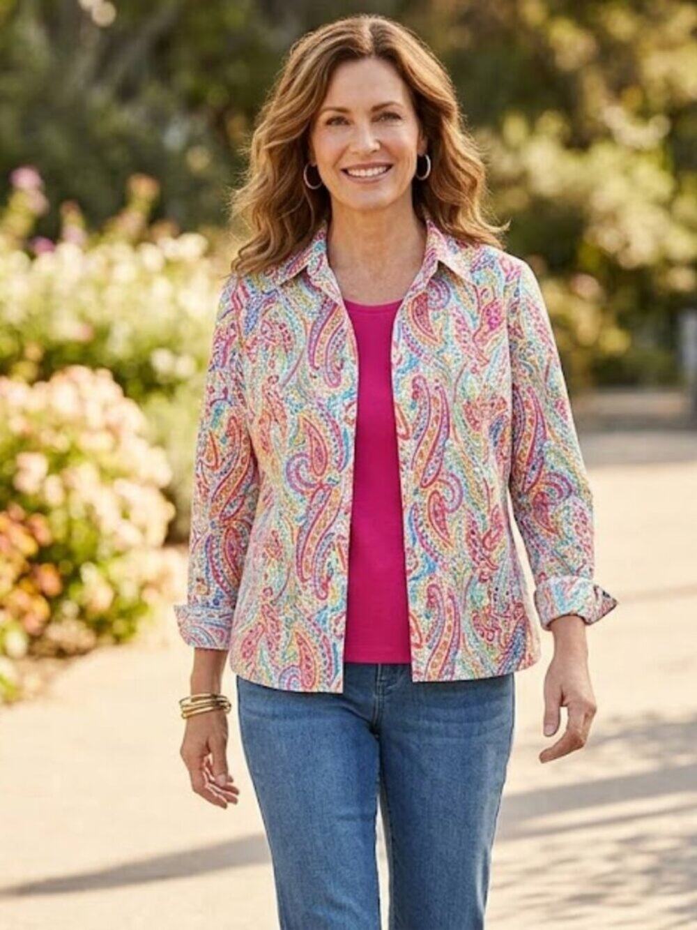 Appleseed's Multicolor Paisley Jacket & Chico's Tank Top Set (Size M / Chico's S